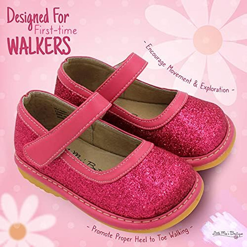 Mary Jane Squeaky Shoes for Toddler Girls, Ideal Walking Shoes with Removable Squeaker and Adjustable Strap - Soft Sole Shoes for Little Girls