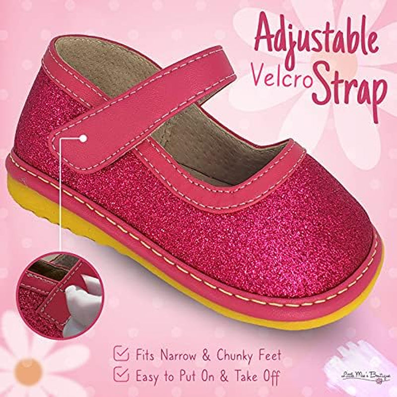 Mary Jane Squeaky Shoes for Toddler Girls, Ideal Walking Shoes with Removable Squeaker and Adjustable Strap - Soft Sole Shoes for Little Girls