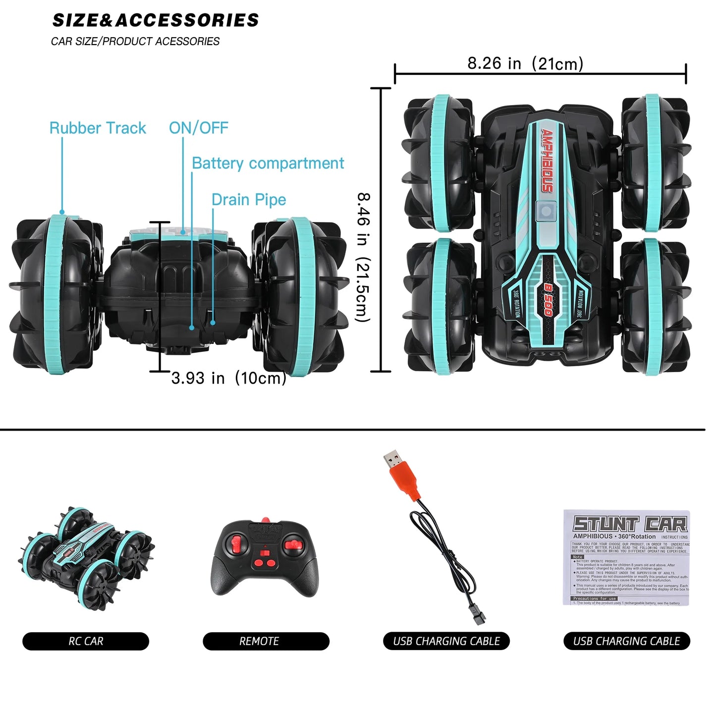 Amphibious Remote Control Car Boat, 1:16 Waterproof RC Monster Truck Stunt Car, RC Vehicle with Rotate 360Β°