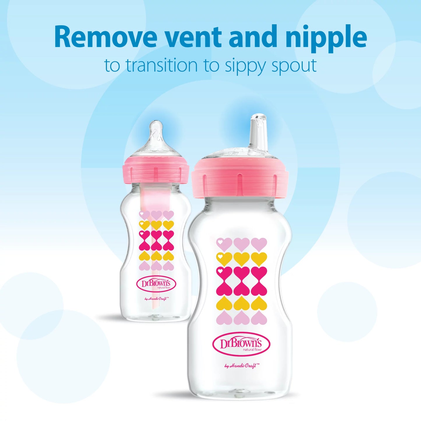 Dr. Brown’S Anti-Colic Options+ Wide-Neck Sippy Bottle Starter Kit, 9Oz/270Ml, Pink, BPA Free, 6M+, 2 Pack