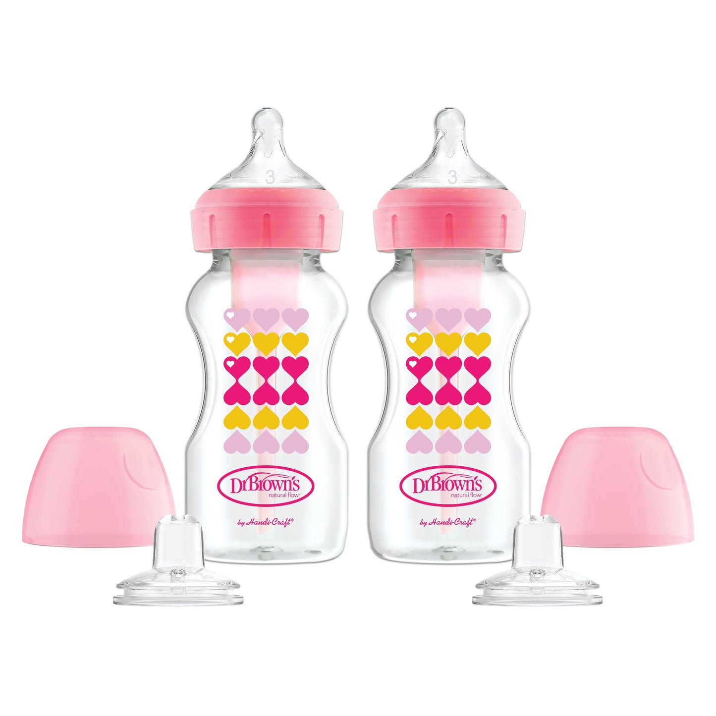 Dr. Brown’S Anti-Colic Options+ Wide-Neck Sippy Bottle Starter Kit, 9Oz/270Ml, Pink, BPA Free, 6M+, 2 Pack