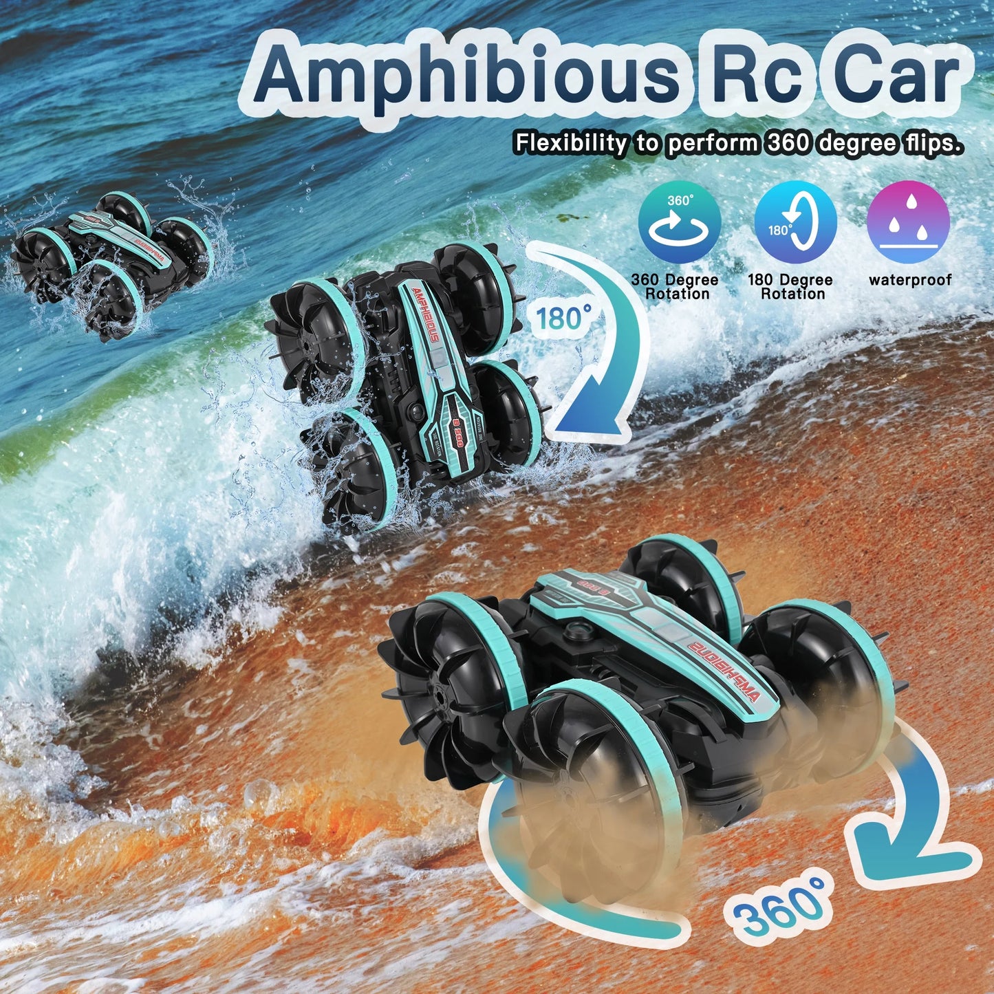 Amphibious Remote Control Car Boat, 1:16 Waterproof RC Monster Truck Stunt Car, RC Vehicle with Rotate 360Β°