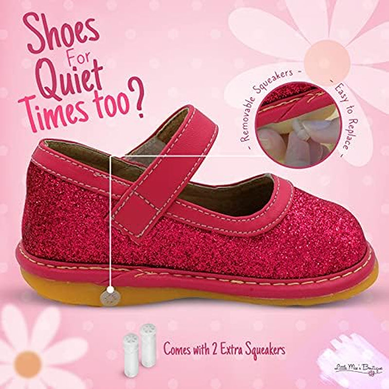 Mary Jane Squeaky Shoes for Toddler Girls, Ideal Walking Shoes with Removable Squeaker and Adjustable Strap - Soft Sole Shoes for Little Girls