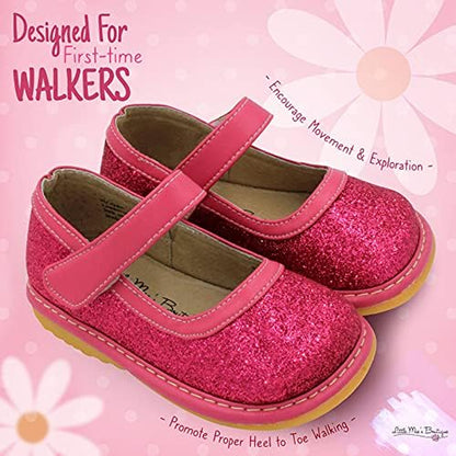 Mary Jane Squeaky Shoes for Toddler Girls, Ideal Walking Shoes with Removable Squeaker and Adjustable Strap - Soft Sole Shoes for Little Girls