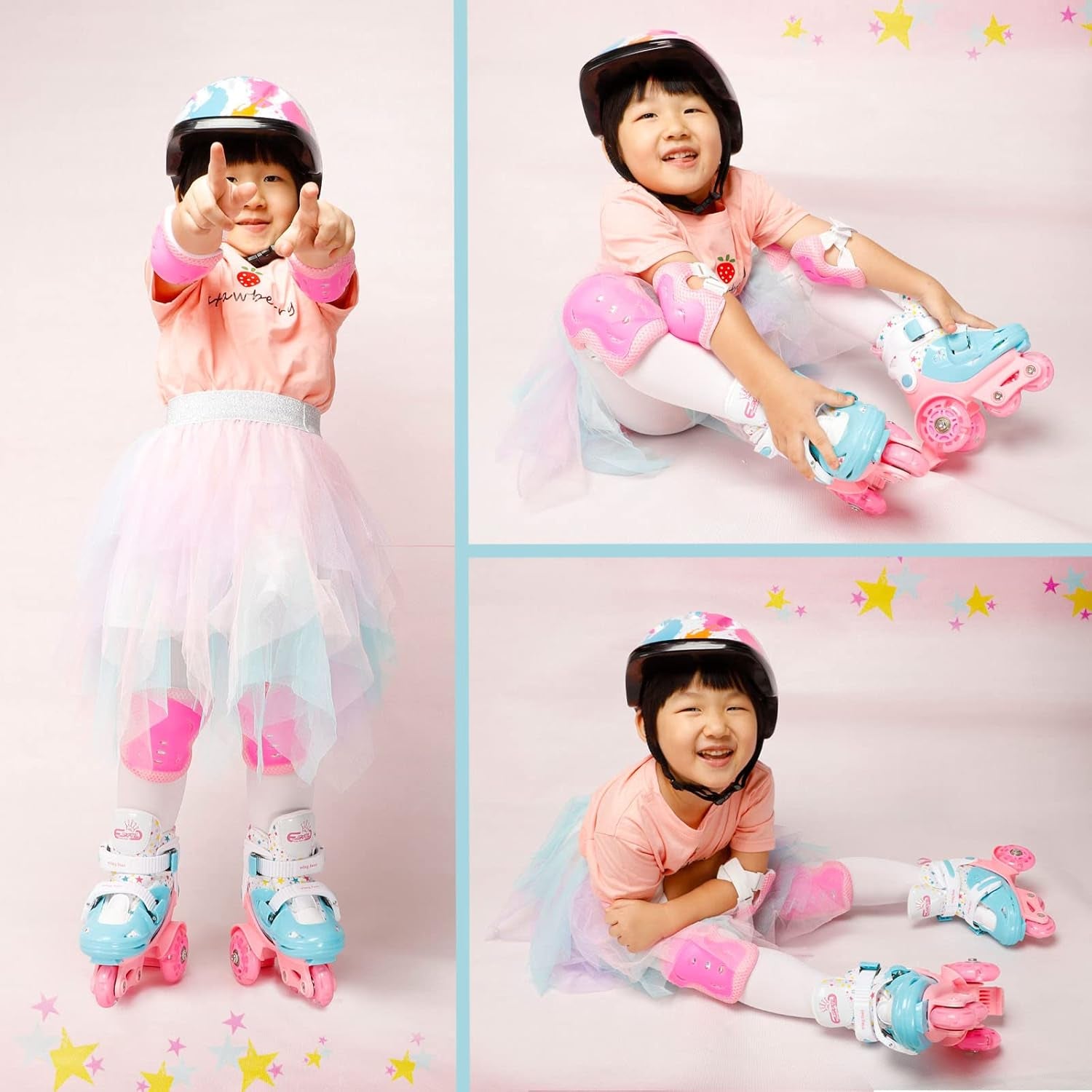 Adjustable Roller Skates for Kids Girls Ladies with Light up Flash LED Wheels(Age 3-9),Three-Point Type Balance,Gift Box Packing for Toddlers,Children