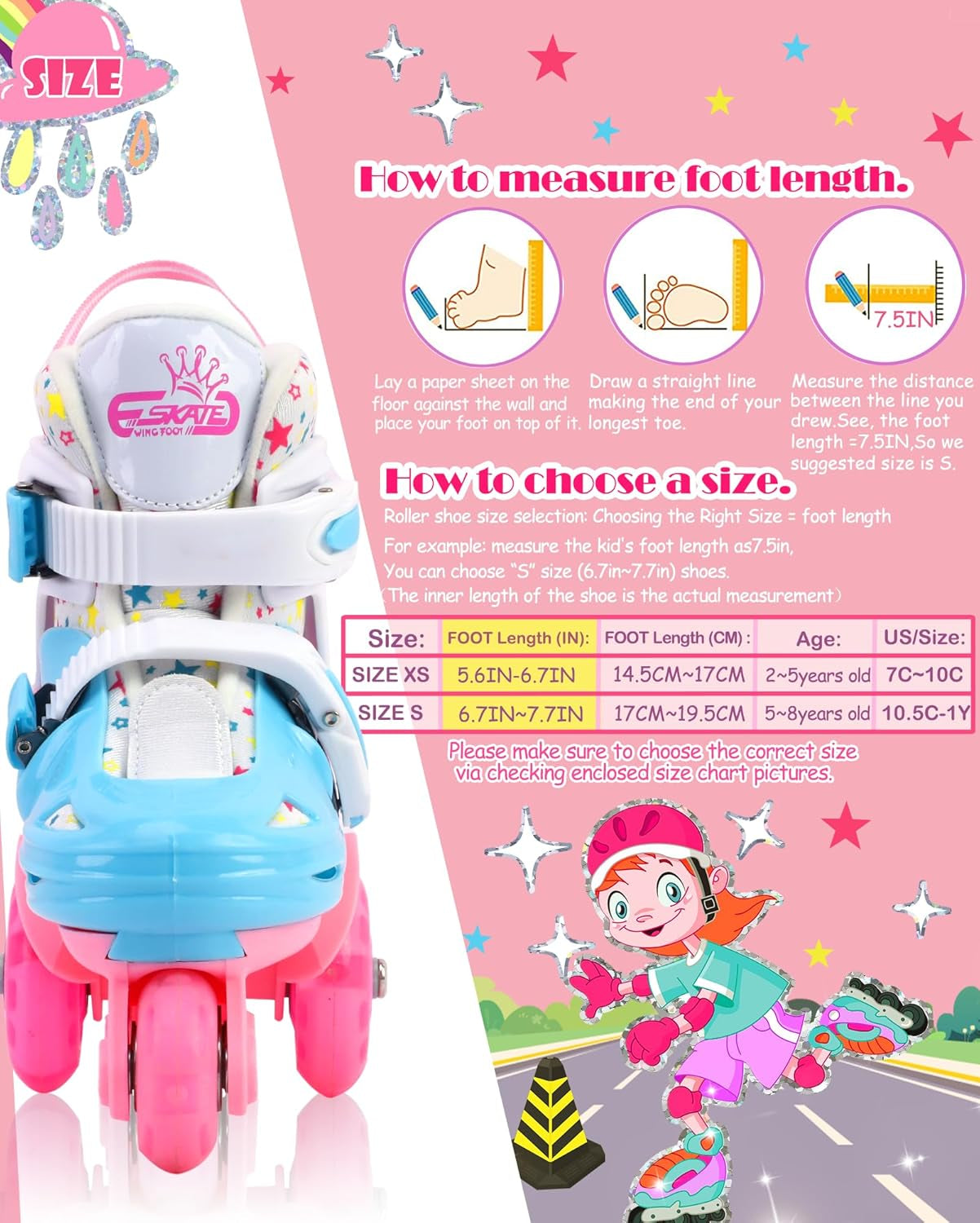 Adjustable Roller Skates for Kids Girls Ladies with Light up Flash LED Wheels(Age 3-9),Three-Point Type Balance,Gift Box Packing for Toddlers,Children