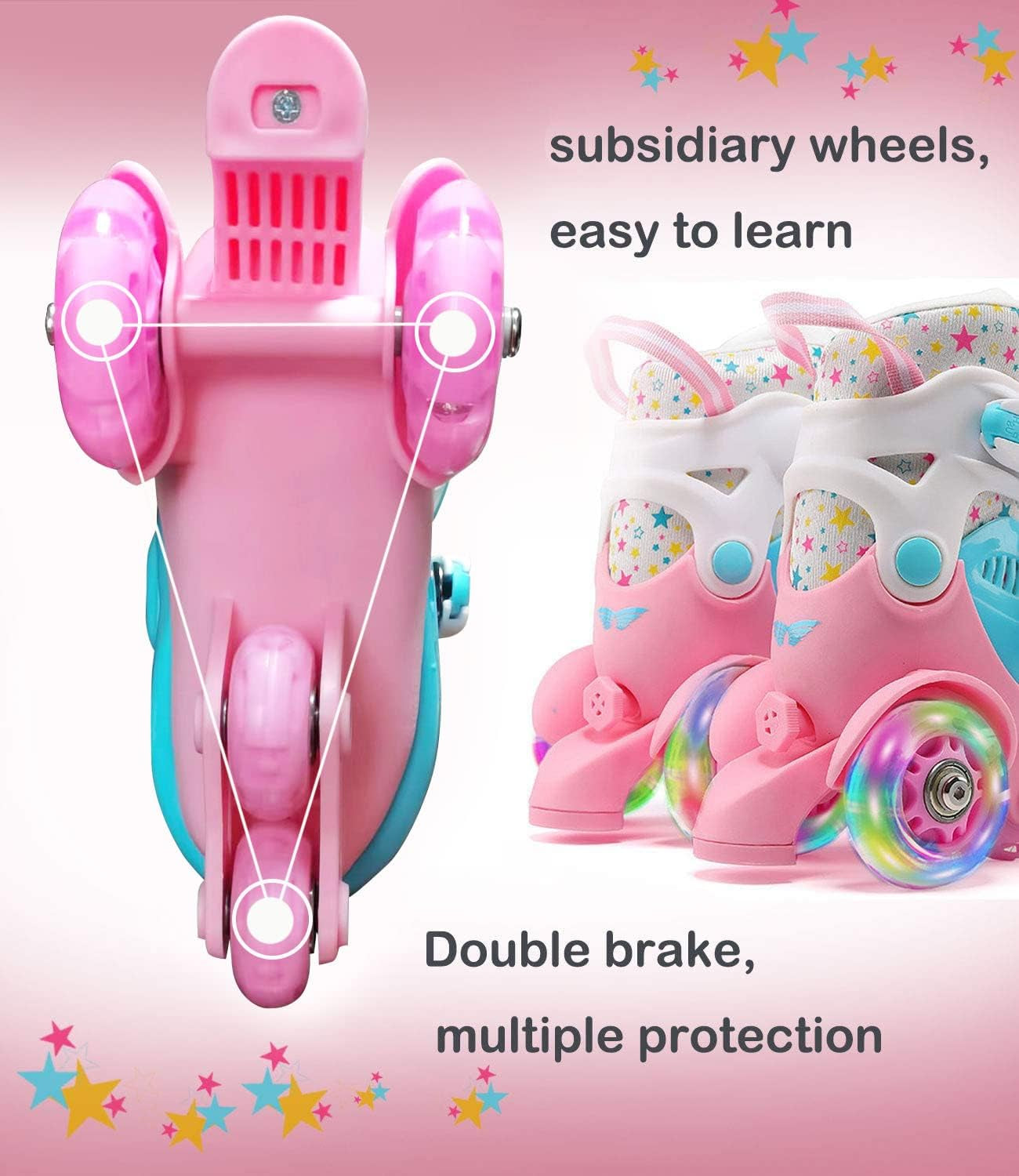 Adjustable Roller Skates for Kids Girls Ladies with Light up Flash LED Wheels(Age 3-9),Three-Point Type Balance,Gift Box Packing for Toddlers,Children