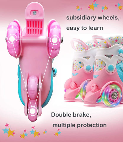 Adjustable Roller Skates for Kids Girls Ladies with Light up Flash LED Wheels(Age 3-9),Three-Point Type Balance,Gift Box Packing for Toddlers,Children