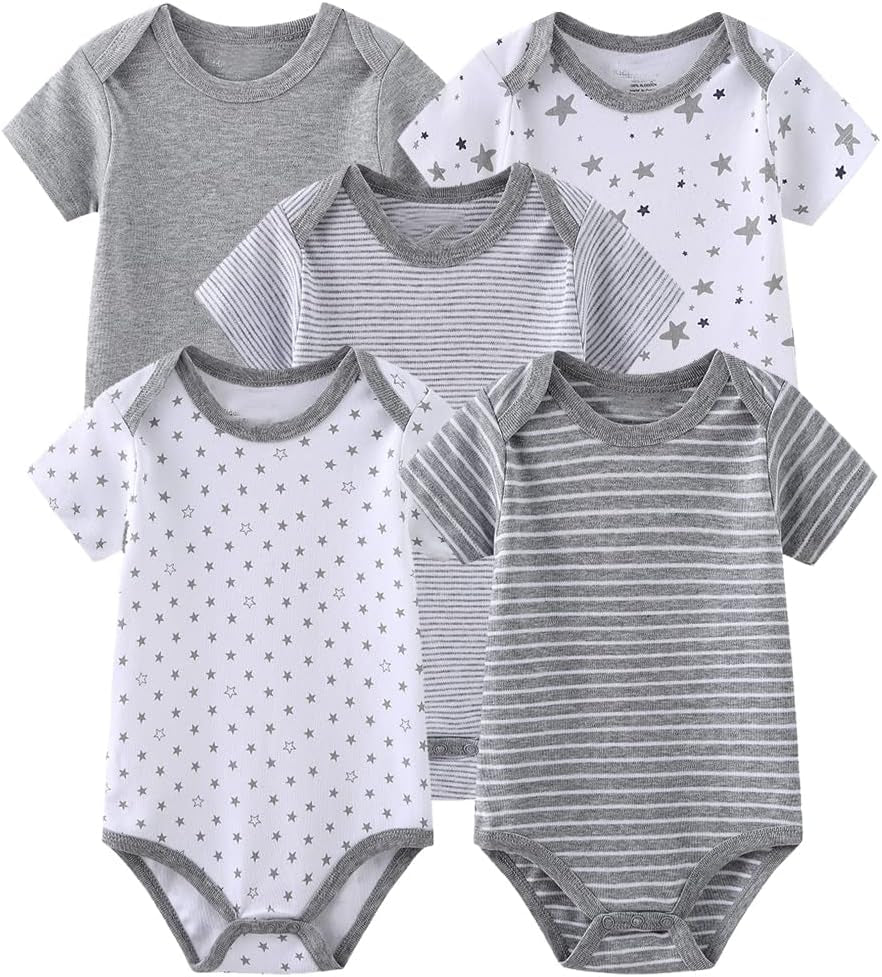 Newborn Baby Bodysuit 5-Pack Short Sleeve Baby Clothes for Boys and Girls