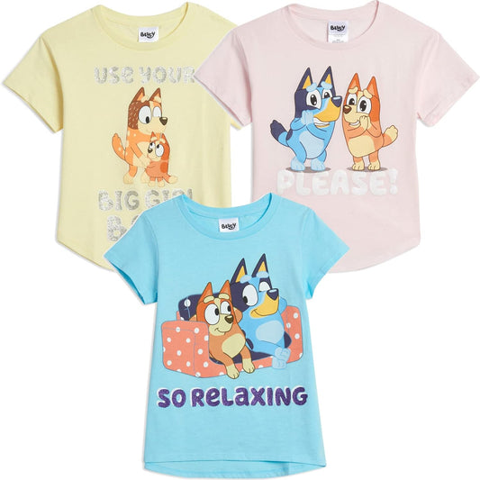 Girls 3 Pack T-Shirts Toddler to Big Kid Sizes (2T - 10-12)