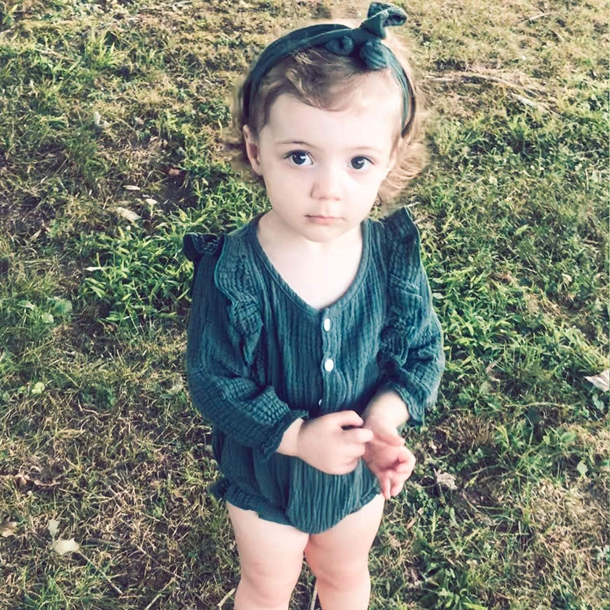 Newborn Infant Baby Girl Clothes Cotton Linen Rompers Solid Ruffle Jumpsuits Infant Baby Clothes Girl