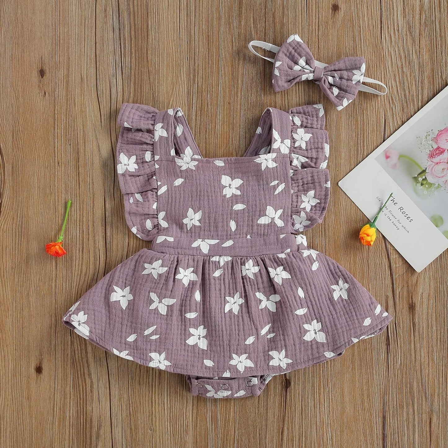 Baby Girls Floral Cotton Leotard Romper Newborn Daisy Playsuits Ruffled Sleeve Onesie Infant Jumpsuit Clothes Headband