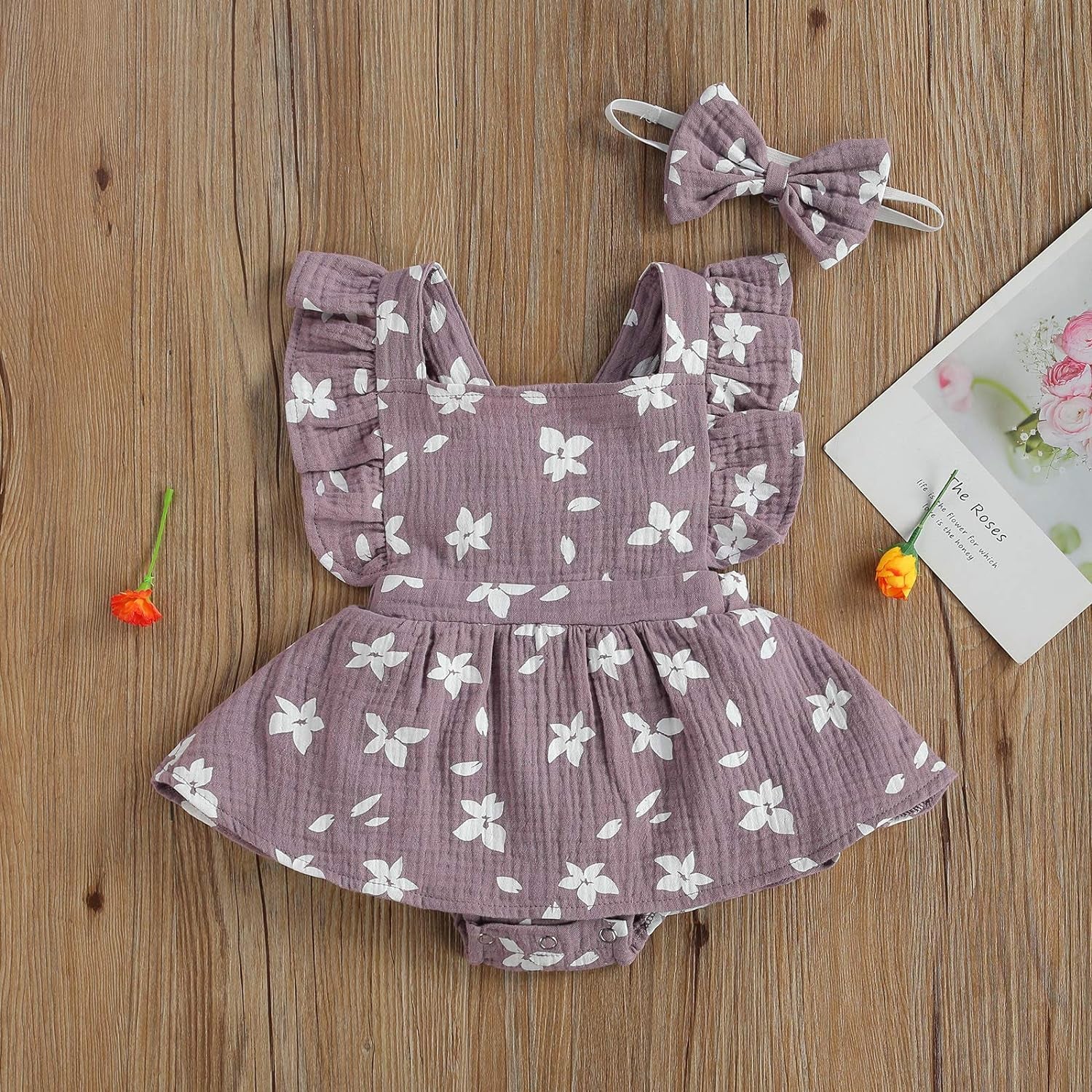 Baby Girls Floral Cotton Leotard Romper Newborn Daisy Playsuits Ruffled Sleeve Onesie Infant Jumpsuit Clothes Headband