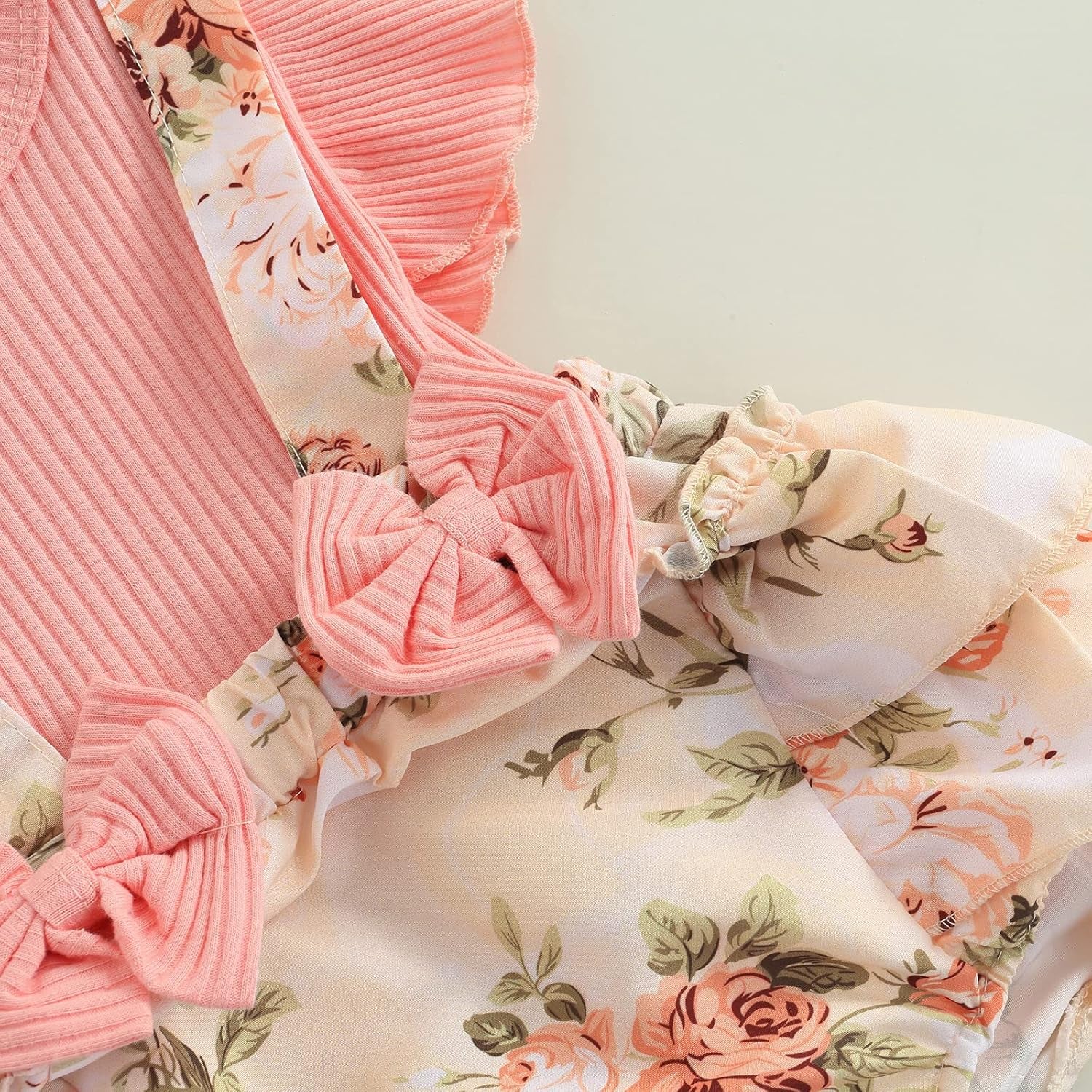 Infant Baby Girl Summer Clothes Baby Cotton Linen Romper Floral Bodysuit with Headband