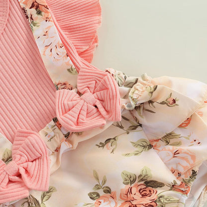 Infant Baby Girl Summer Clothes Baby Cotton Linen Romper Floral Bodysuit with Headband