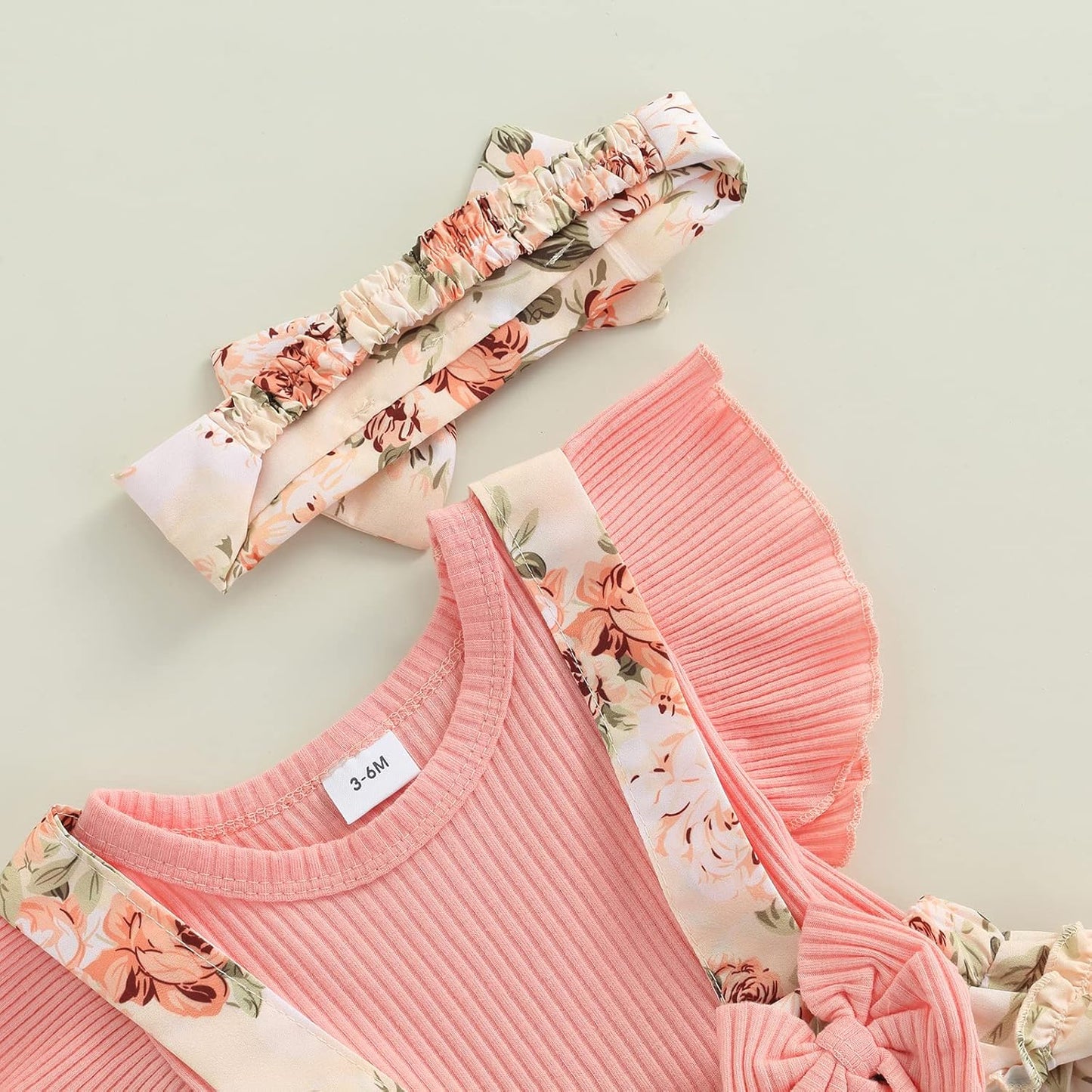 Infant Baby Girl Summer Clothes Baby Cotton Linen Romper Floral Bodysuit with Headband