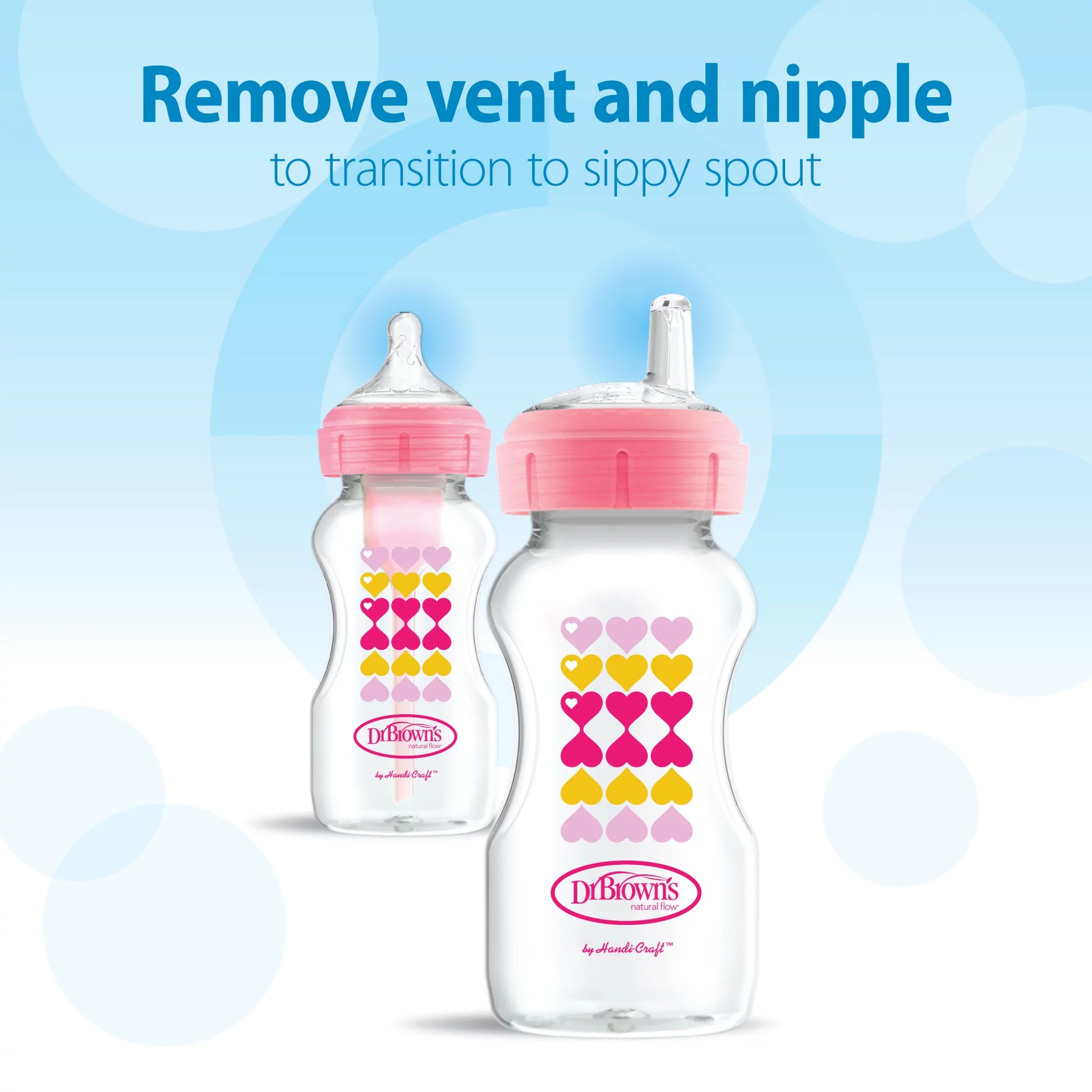 Dr. Brown’S Anti-Colic Options+ Wide-Neck Sippy Bottle Starter Kit, 9Oz/270Ml, Pink, BPA Free, 6M+, 2 Pack