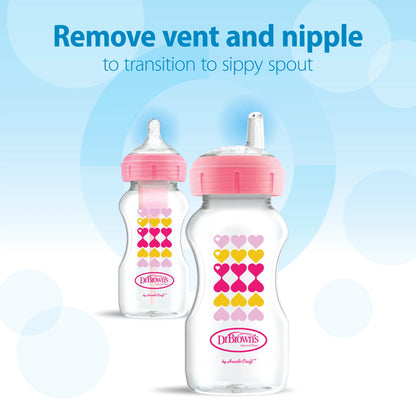 Dr. Brown’S Anti-Colic Options+ Wide-Neck Sippy Bottle Starter Kit, 9Oz/270Ml, Pink, BPA Free, 6M+, 2 Pack