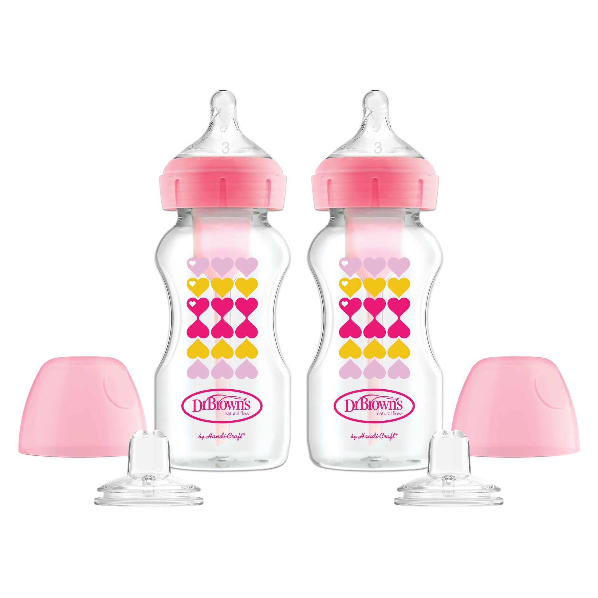 Dr. Brown’S Anti-Colic Options+ Wide-Neck Sippy Bottle Starter Kit, 9Oz/270Ml, Pink, BPA Free, 6M+, 2 Pack
