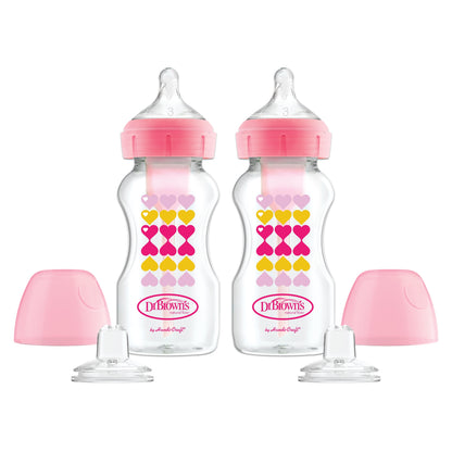 Dr. Brown’S Anti-Colic Options+ Wide-Neck Sippy Bottle Starter Kit, 9Oz/270Ml, Pink, BPA Free, 6M+, 2 Pack
