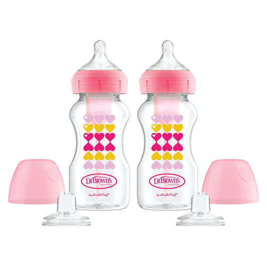 Dr. Brown’S Anti-Colic Options+ Wide-Neck Sippy Bottle Starter Kit, 9Oz/270Ml, Pink, BPA Free, 6M+, 2 Pack