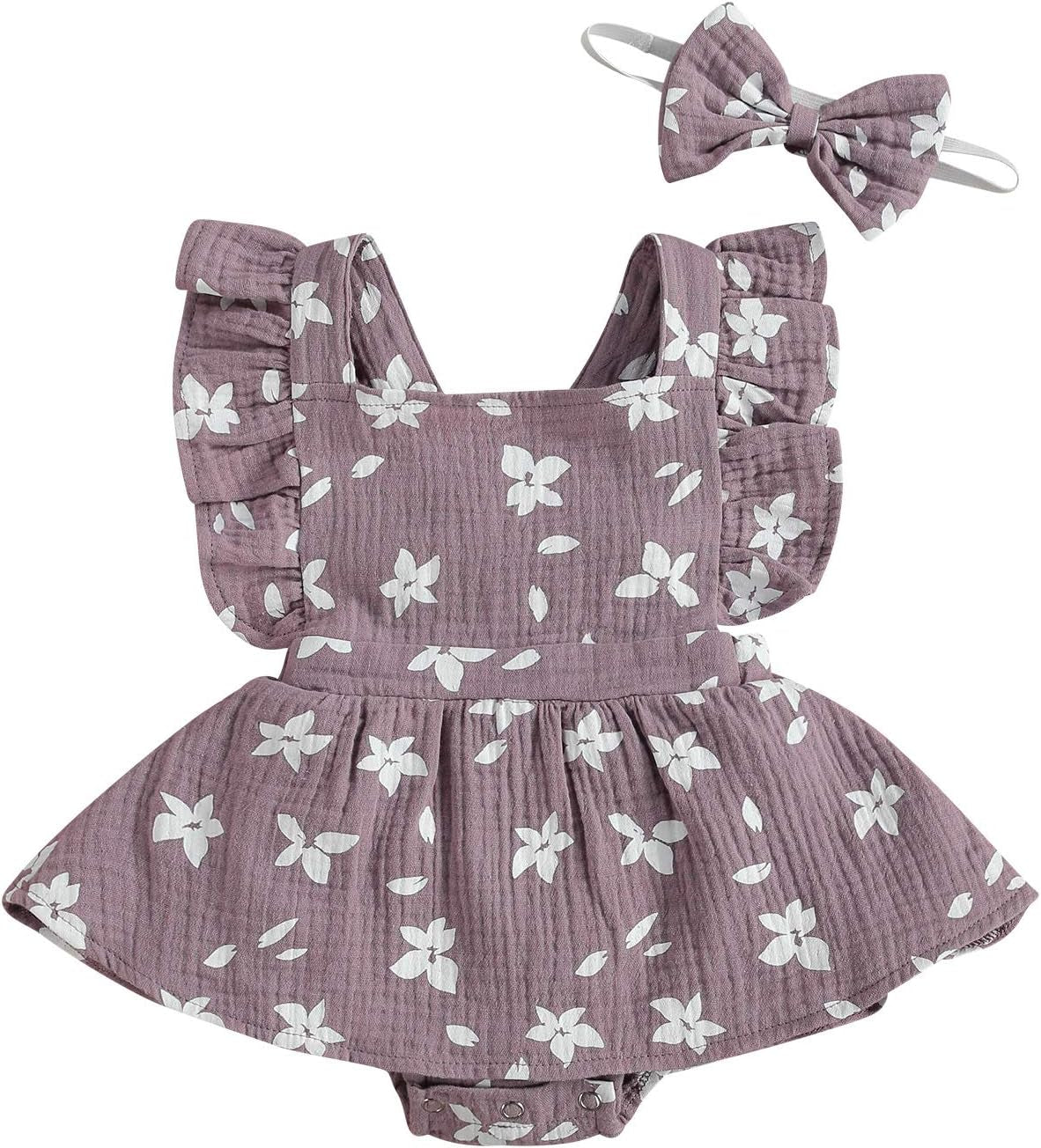 Baby Girls Floral Cotton Leotard Romper Newborn Daisy Playsuits Ruffled Sleeve Onesie Infant Jumpsuit Clothes Headband