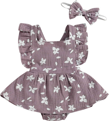 Baby Girls Floral Cotton Leotard Romper Newborn Daisy Playsuits Ruffled Sleeve Onesie Infant Jumpsuit Clothes Headband