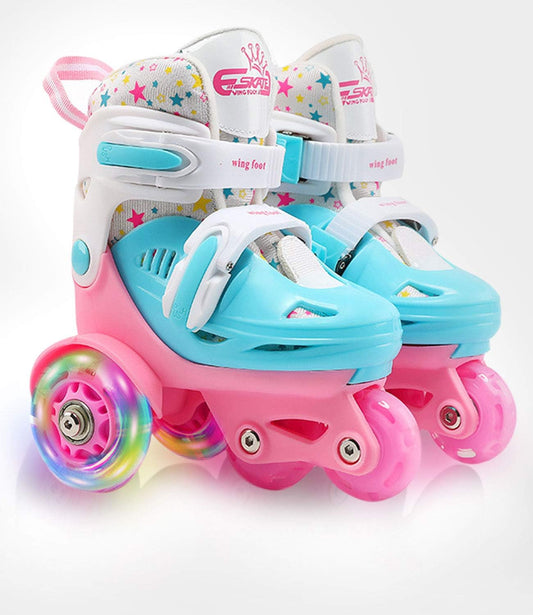 Adjustable Roller Skates for Kids Girls Ladies with Light up Flash LED Wheels(Age 3-9),Three-Point Type Balance,Gift Box Packing for Toddlers,Children