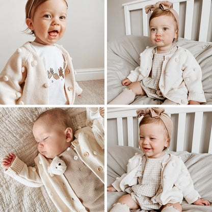 Baby Sweater Cardigan Jacquard Cable-Knit Spring Coat Long Sleeve Cardigan for Baby Girl