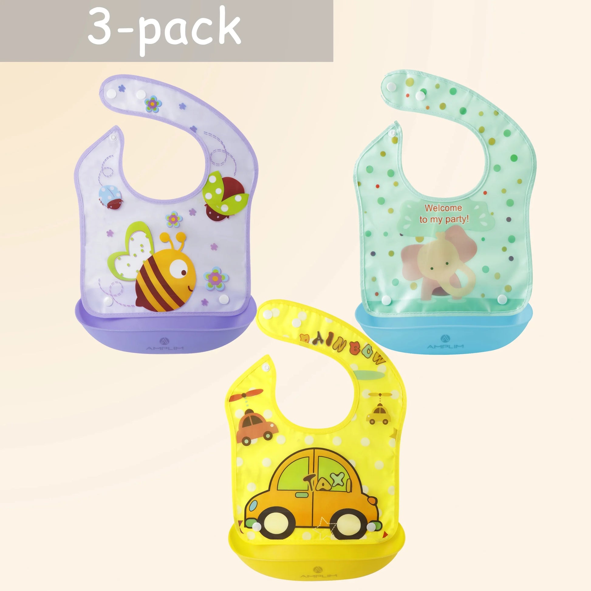 Infant & Baby Bibs, Waterproof, Convertible Drooling/Feeding Bib, Adjustable, Light Weight, BPA Free, Stain Resistant, Eco-Friendly, 3 Piece