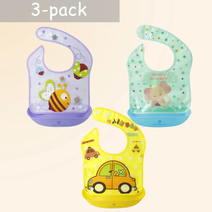 Infant & Baby Bibs, Waterproof, Convertible Drooling/Feeding Bib, Adjustable, Light Weight, BPA Free, Stain Resistant, Eco-Friendly, 3 Piece