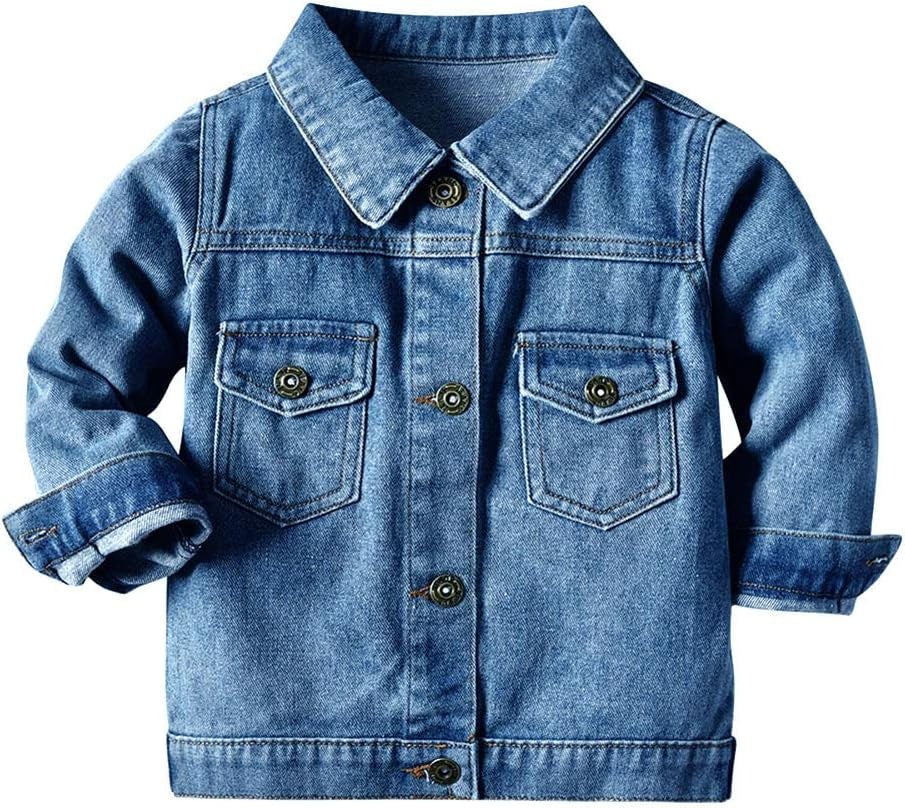 Toddler Kid Baby Boys Girls Denim Jacket Long Sleeve Button down Jeans Coat Cowboy Overcoat Hoodie Casual Outwear