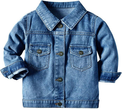 Toddler Kid Baby Boys Girls Denim Jacket Long Sleeve Button down Jeans Coat Cowboy Overcoat Hoodie Casual Outwear
