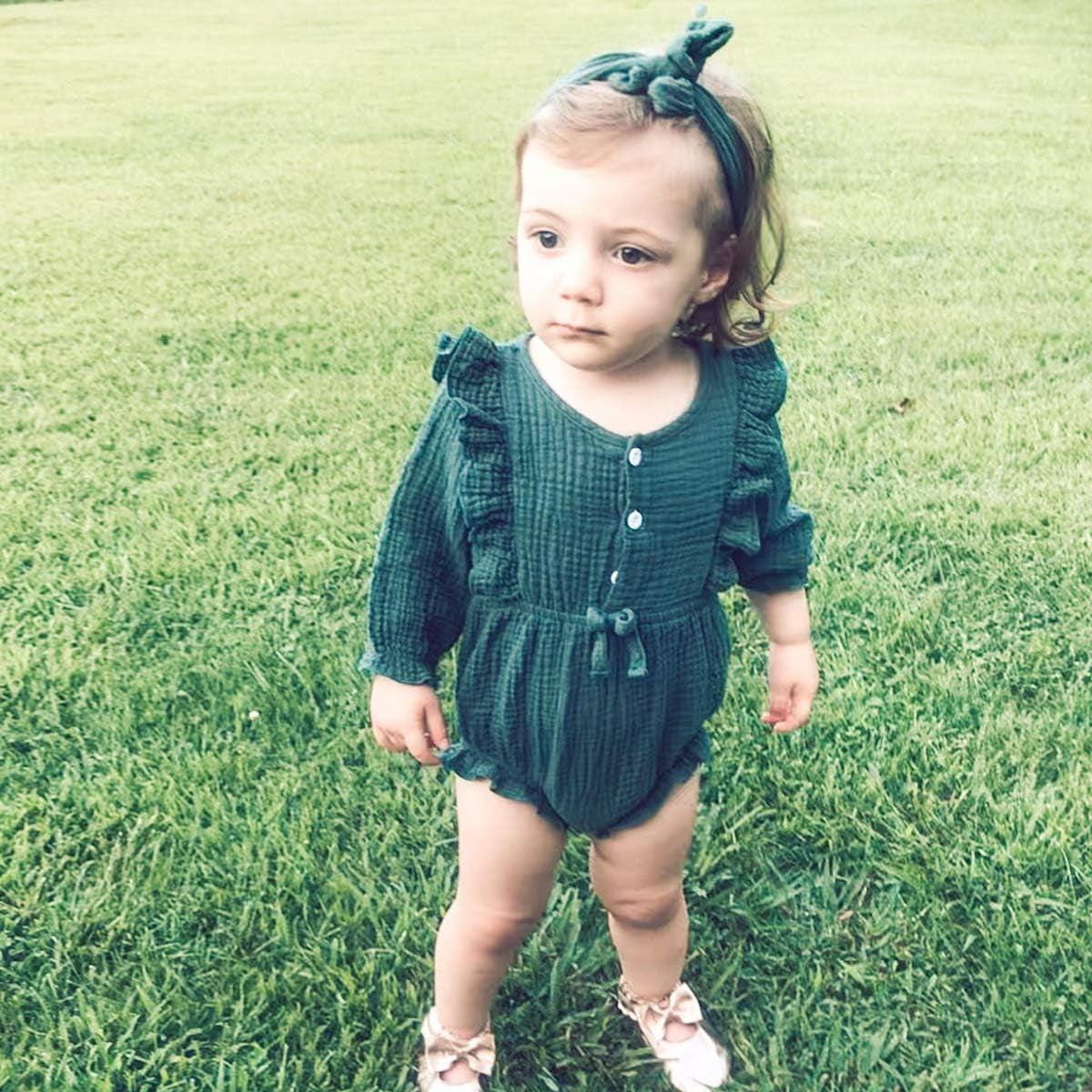 Newborn Infant Baby Girl Clothes Cotton Linen Rompers Solid Ruffle Jumpsuits Infant Baby Clothes Girl