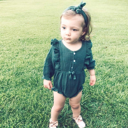 Newborn Infant Baby Girl Clothes Cotton Linen Rompers Solid Ruffle Jumpsuits Infant Baby Clothes Girl