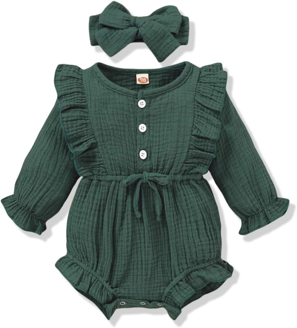 Newborn Infant Baby Girl Clothes Cotton Linen Rompers Solid Ruffle Jumpsuits Infant Baby Clothes Girl