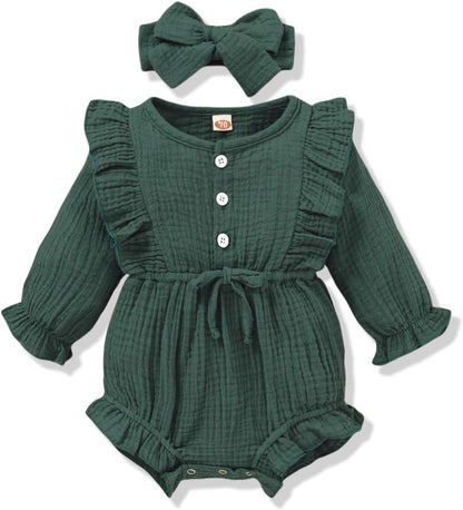Newborn Infant Baby Girl Clothes Cotton Linen Rompers Solid Ruffle Jumpsuits Infant Baby Clothes Girl