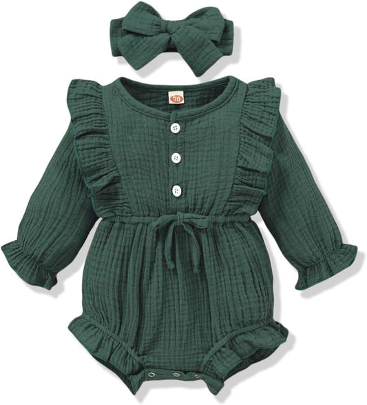 Newborn Infant Baby Girl Clothes Cotton Linen Rompers Solid Ruffle Jumpsuits Infant Baby Clothes Girl