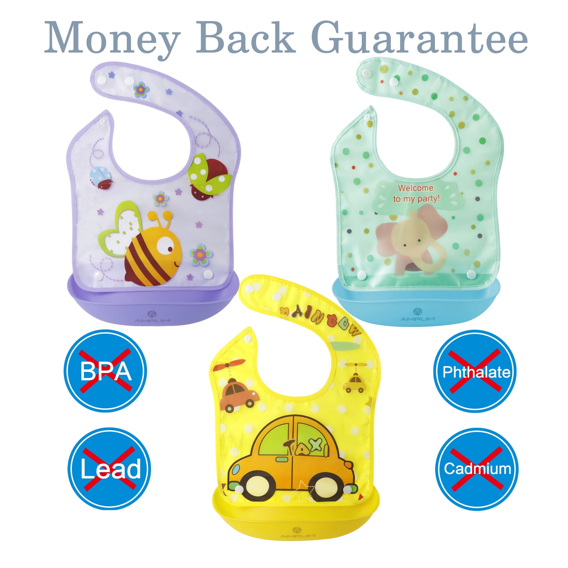 Infant & Baby Bibs, Waterproof, Convertible Drooling/Feeding Bib, Adjustable, Light Weight, BPA Free, Stain Resistant, Eco-Friendly, 3 Piece