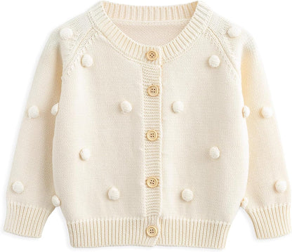 Baby Sweater Cardigan Jacquard Cable-Knit Spring Coat Long Sleeve Cardigan for Baby Girl