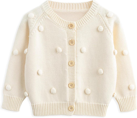 Baby Sweater Cardigan Jacquard Cable-Knit Spring Coat Long Sleeve Cardigan for Baby Girl
