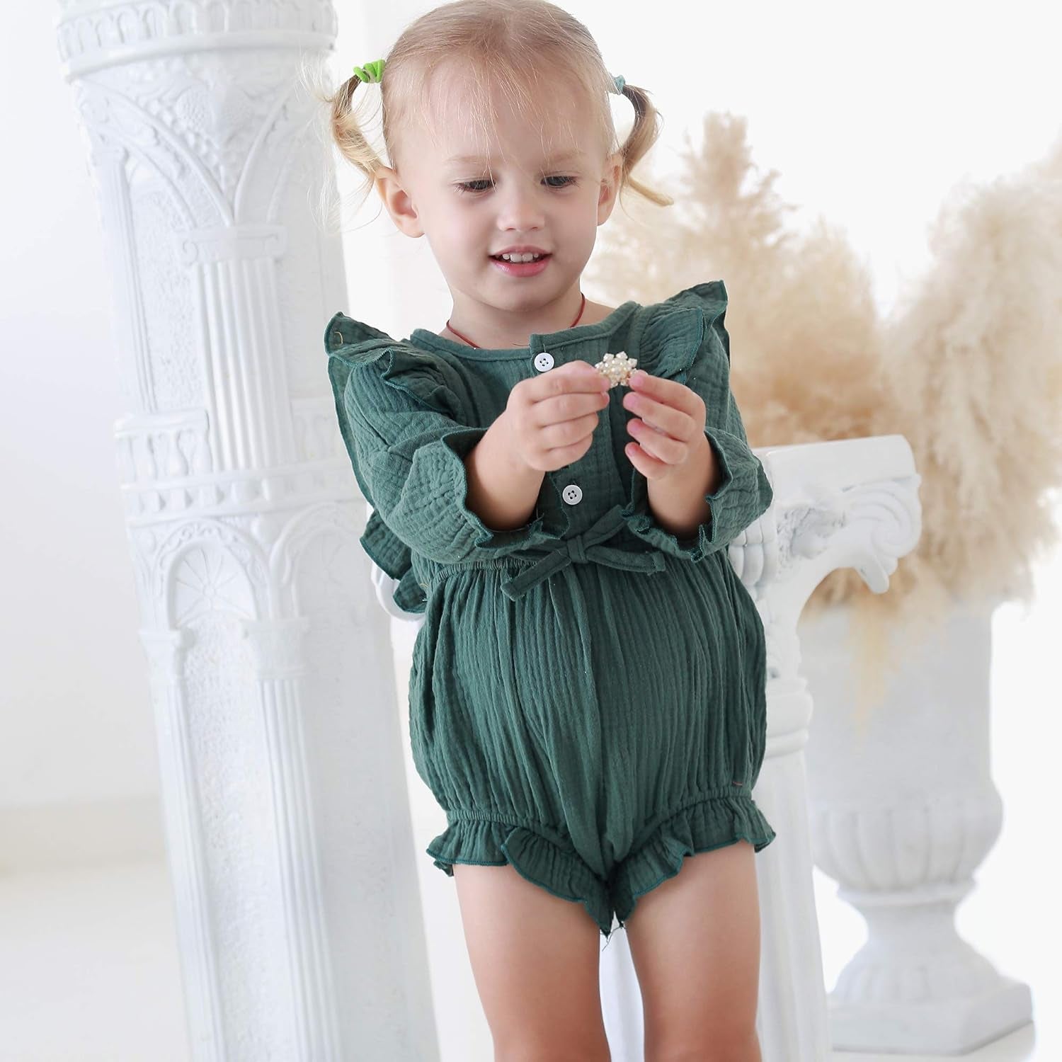 Newborn Infant Baby Girl Clothes Cotton Linen Rompers Solid Ruffle Jumpsuits Infant Baby Clothes Girl