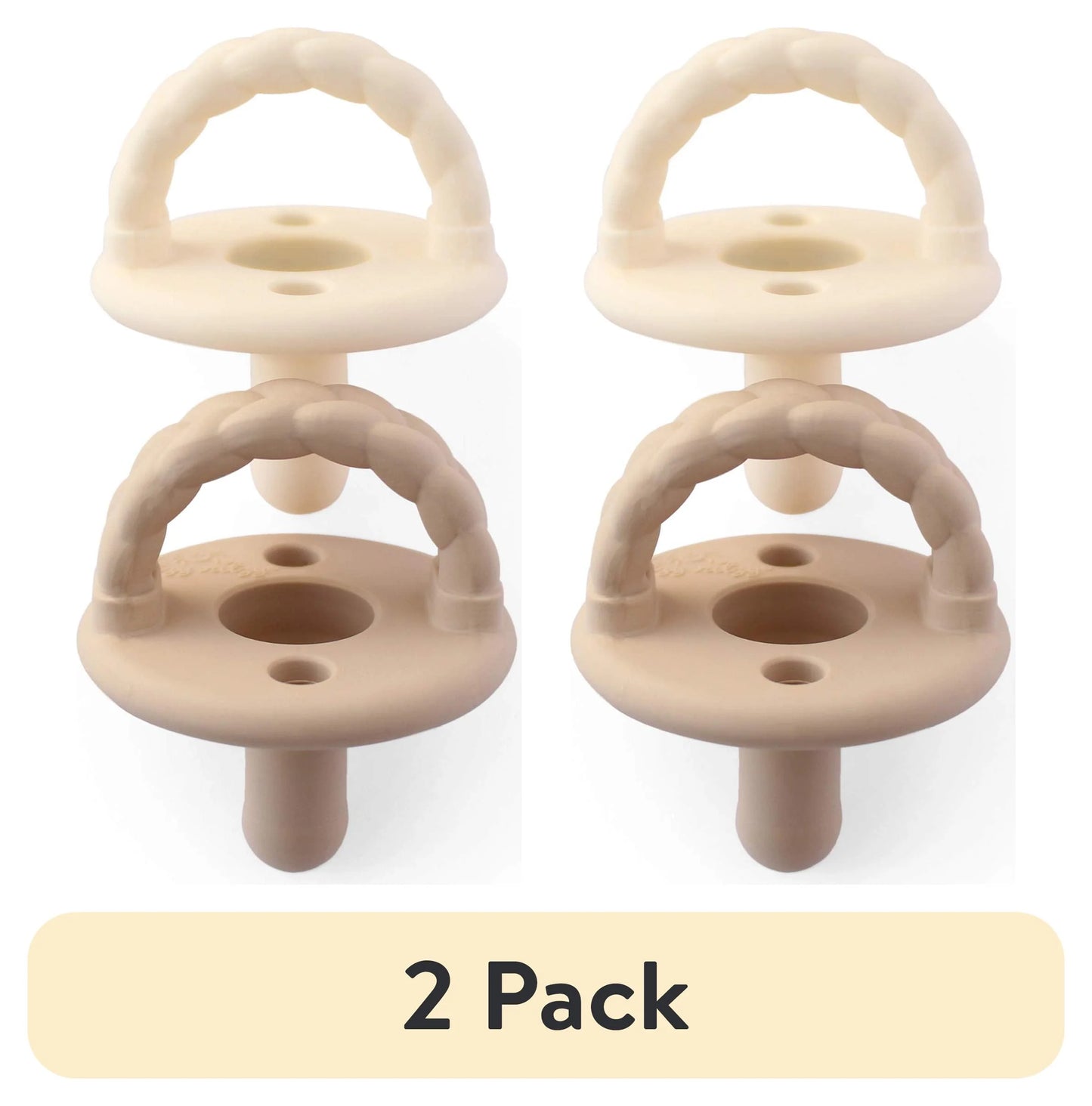 (2 Pack)  Sweetie Soother Braid Pacifier Set of 2 Toast and Buttercream