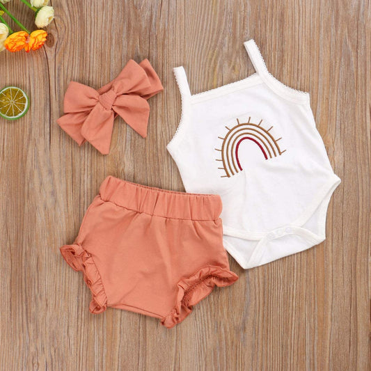 Newborn Baby Girls Clothes Cotton Suit Cute Baby Kid Infant Romper Play Wear Summer Rainbow Outfits