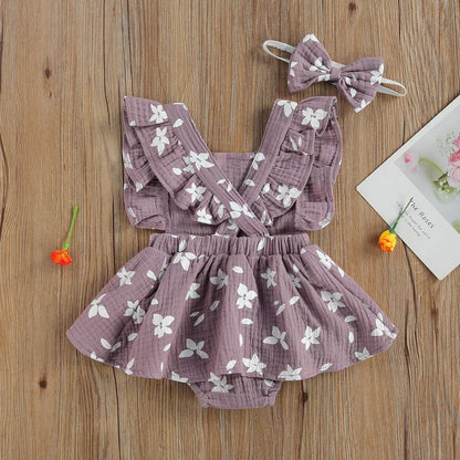 Baby Girls Floral Cotton Leotard Romper Newborn Daisy Playsuits Ruffled Sleeve Onesie Infant Jumpsuit Clothes Headband