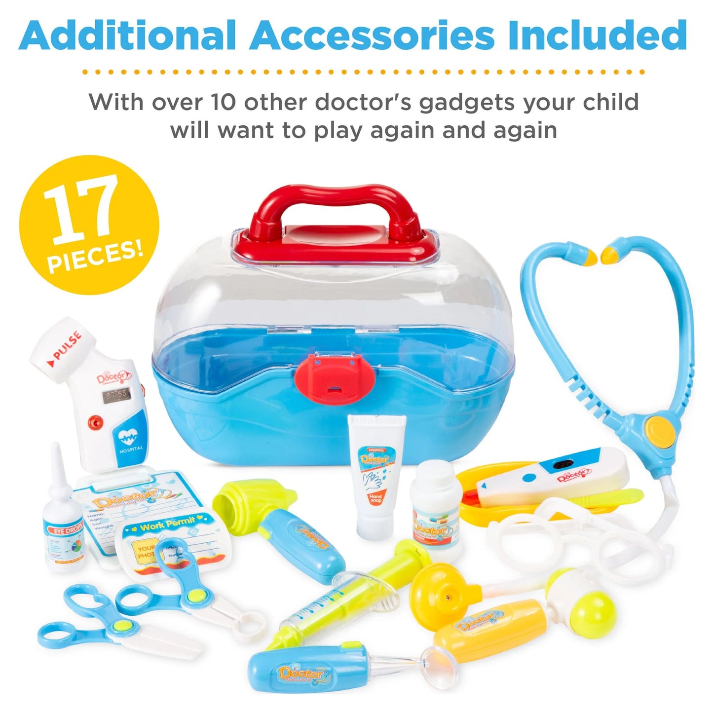 Play Doctor Kit for Kids, Pretend Medical Station Set with Carrying Case, Mobile Cart - Blue