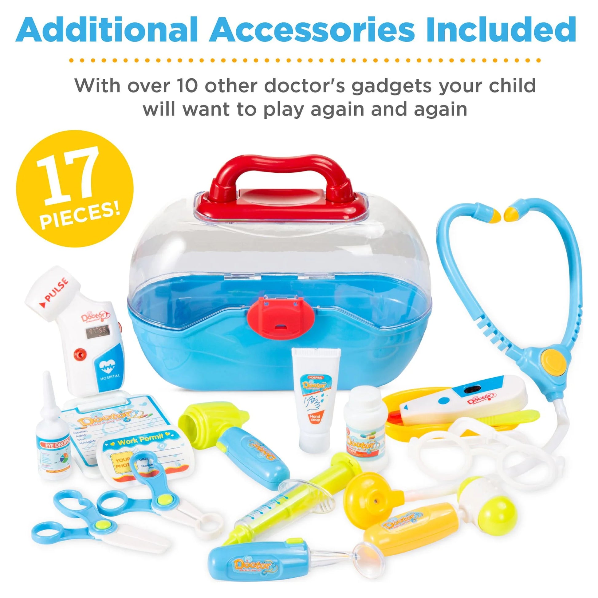 Play Doctor Kit for Kids, Pretend Medical Station Set with Carrying Case, Mobile Cart - Blue